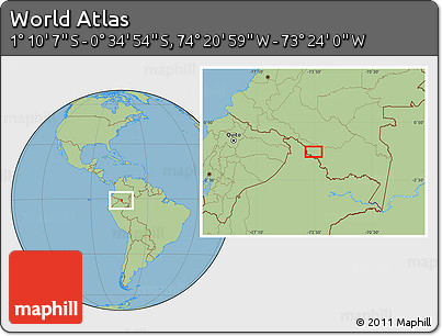 Savanna Style Location Map of the Area around 0° 52' 31" S, 73° 52' 30" W