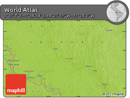 Physical Map of the Area around 0° 52' 31" S, 73° 52' 30" W