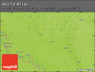 Physical Map of the Area around 0° 52' 31" S, 73° 52' 30" W