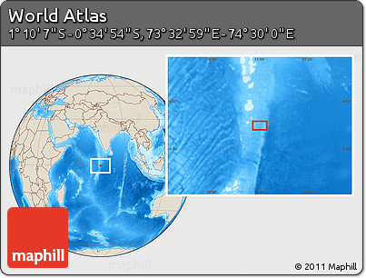 Shaded Relief Location Map of the Area around 0° 52' 31" S, 74° 1' 30" E