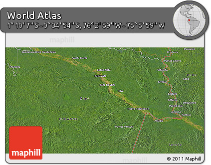 Satellite 3D Map of the Area around 0° 52' 31" S, 75° 34' 29" W