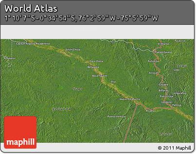 Satellite 3D Map of the Area around 0° 52' 31" S, 75° 34' 29" W
