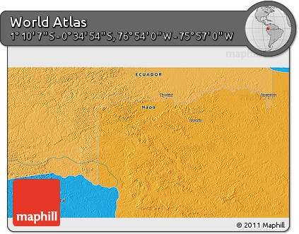 Political 3D Map of the Area around 0° 52' 31" S, 76° 25' 30" W