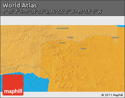 Political 3D Map of the Area around 0° 52' 31" S, 76° 25' 30" W