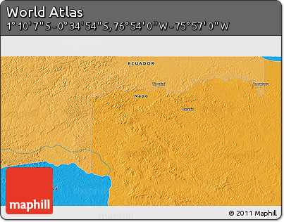 Political 3D Map of the Area around 0° 52' 31" S, 76° 25' 30" W