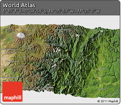 Satellite 3D Map of the Area around 0° 52' 31" S, 78° 7' 30" W