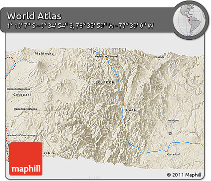 Shaded Relief 3D Map of the Area around 0° 52' 31" S, 78° 7' 30" W