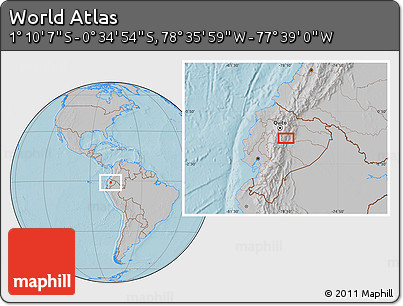 Gray Location Map of the Area around 0° 52' 31" S, 78° 7' 30" W, hill shading