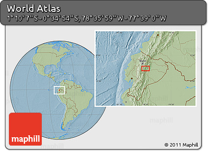 Savanna Style Location Map of the Area around 0° 52' 31" S, 78° 7' 30" W, hill shading