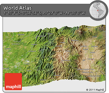 Satellite 3D Map of the Area around 0° 52' 31" S, 78° 58' 29" W
