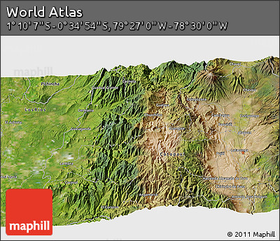 Satellite 3D Map of the Area around 0° 52' 31" S, 78° 58' 29" W
