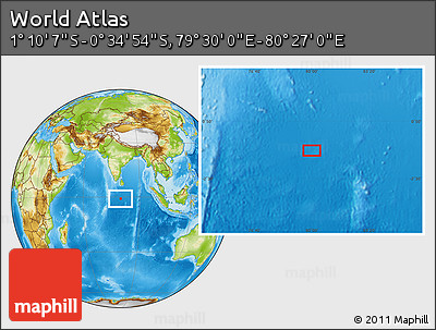 Physical Location Map of the Area around 0° 52' 31" S, 79° 58' 29" E