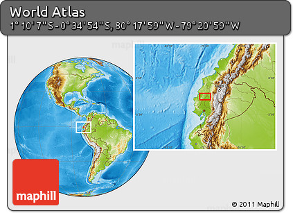 Physical Location Map of the Area around 0° 52' 31" S, 79° 49' 29" W