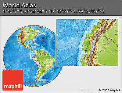 Physical Location Map of the Area around 0° 52' 31" S, 79° 49' 29" W
