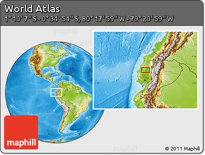 Physical Location Map of the Area around 0° 52' 31" S, 79° 49' 29" W