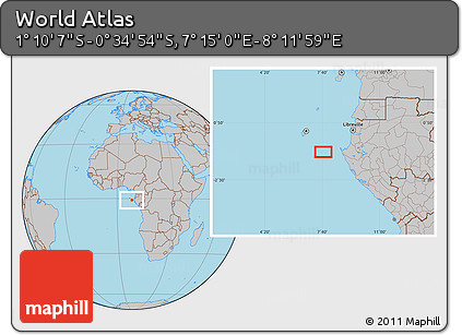 Gray Location Map of the Area around 0° 52' 31" S, 7° 43' 29" E