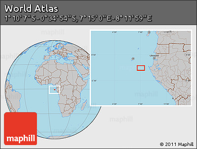 Gray Location Map of the Area around 0° 52' 31" S, 7° 43' 29" E