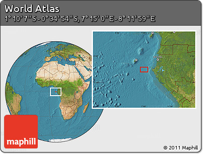 Satellite Location Map of the Area around 0° 52' 31" S, 7° 43' 29" E