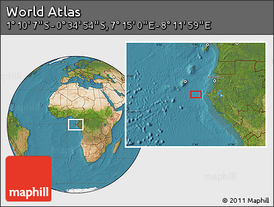 Satellite Location Map of the Area around 0° 52' 31" S, 7° 43' 29" E