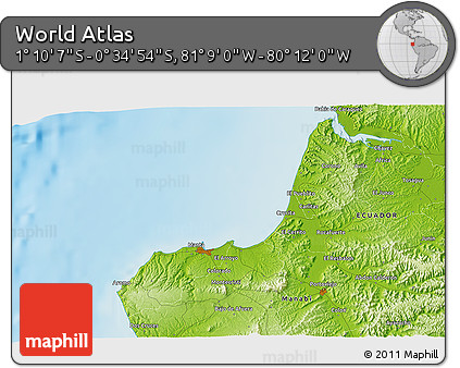 Physical 3D Map of the Area around 0° 52' 31" S, 80° 40' 30" W