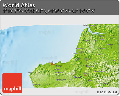 Physical 3D Map of the Area around 0° 52' 31" S, 80° 40' 30" W