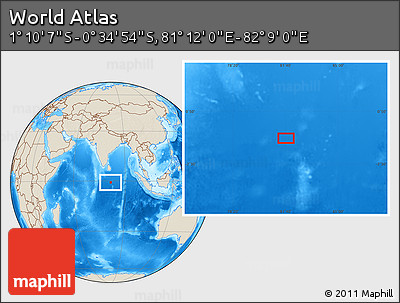 Shaded Relief Location Map of the Area around 0° 52' 31" S, 81° 40' 30" E