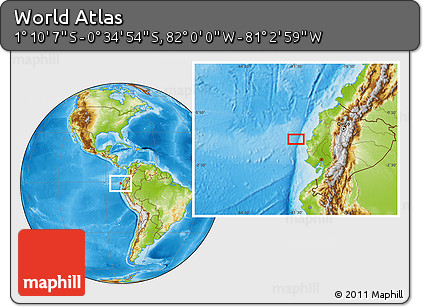 Physical Location Map of the Area around 0° 52' 31" S, 81° 31' 30" W