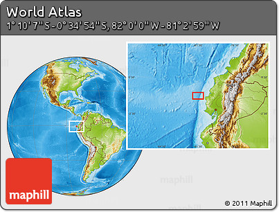 Physical Location Map of the Area around 0° 52' 31" S, 81° 31' 30" W
