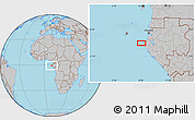 Gray Location Map of the area around 0° 52' 31" S, 8° 34' 29" E