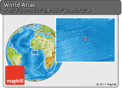 Physical Location Map of the Area around 0° 52' 31" S, 8° 25' 30" W