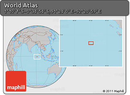 Gray Location Map of the Area around 0° 52' 31" S, 91° 52' 30" E