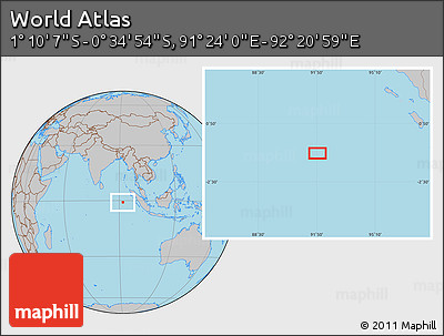 Gray Location Map of the Area around 0° 52' 31" S, 91° 52' 30" E