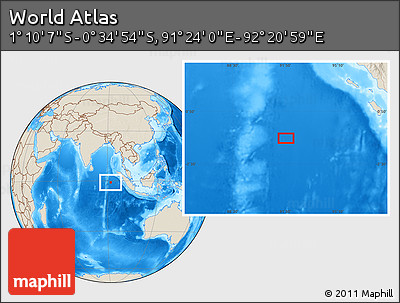 Shaded Relief Location Map of the Area around 0° 52' 31" S, 91° 52' 30" E