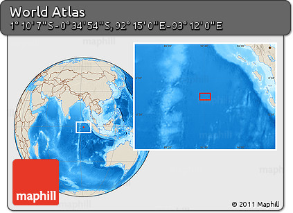 Shaded Relief Location Map of the Area around 0° 52' 31" S, 92° 43' 29" E