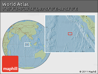 Savanna Style Location Map of the Area around 0° 52' 31" S, 94° 25' 30" E, hill shading