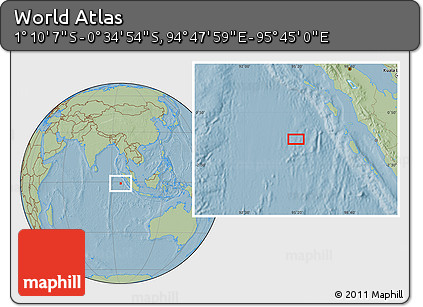 Savanna Style Location Map of the Area around 0° 52' 31" S, 95° 16' 30" E, hill shading