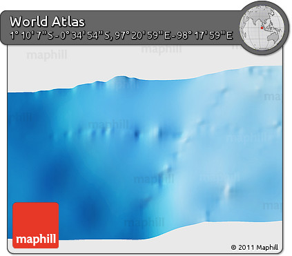 Shaded Relief 3D Map of the Area around 0° 52' 31" S, 97° 49' 29" E