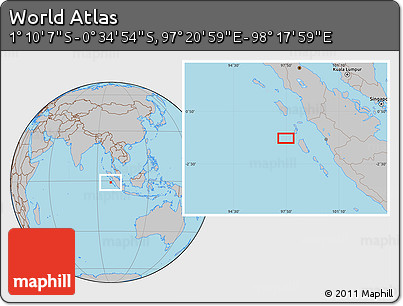 Gray Location Map of the Area around 0° 52' 31" S, 97° 49' 29" E
