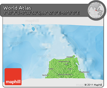 Political 3D Map of the Area around 0° 52' 31" S, 98° 40' 30" E