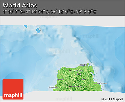 Political 3D Map of the Area around 0° 52' 31" S, 98° 40' 30" E