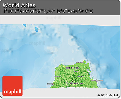 Political 3D Map of the Area around 0° 52' 31" S, 98° 40' 30" E