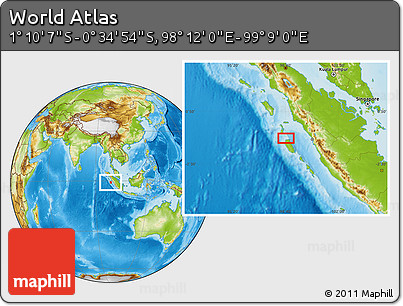 Physical Location Map of the Area around 0° 52' 31" S, 98° 40' 30" E