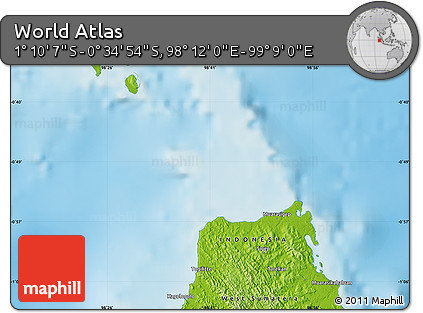 Physical Map of the Area around 0° 52' 31" S, 98° 40' 30" E