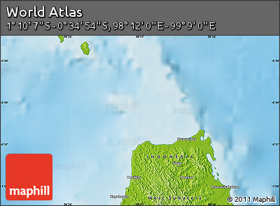 Physical Map of the Area around 0° 52' 31" S, 98° 40' 30" E