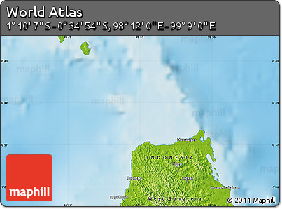 Physical Map of the Area around 0° 52' 31" S, 98° 40' 30" E