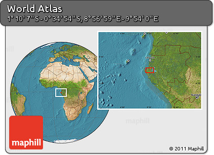 Satellite Location Map of the Area around 0° 52' 31" S, 9° 25' 30" E