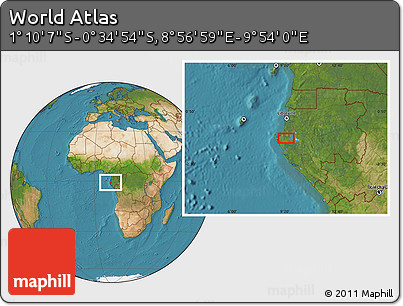 Satellite Location Map of the Area around 0° 52' 31" S, 9° 25' 30" E