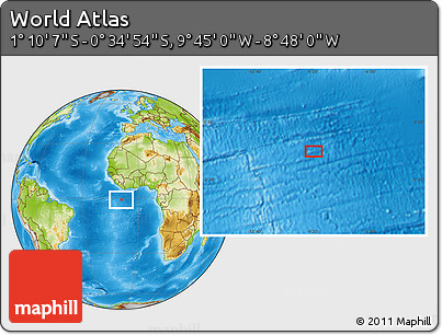 Physical Location Map of the Area around 0° 52' 31" S, 9° 16' 30" W
