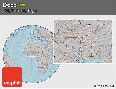 Gray Location Map of Dozo, hill shading