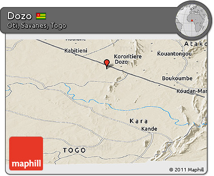 Shaded Relief Panoramic Map of Dozo